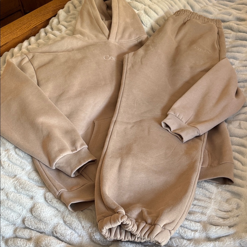 Neutral Beige Cozy Hoodie & Sweatpants Set